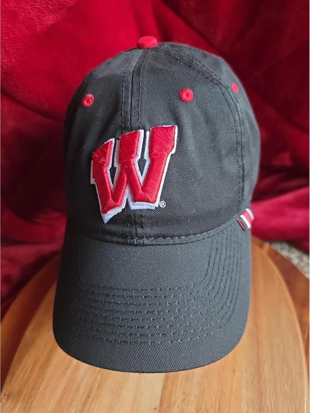 The Game Joe T's Wisconsin Badgers Black Red Strapback Dad Cap Hat Madison